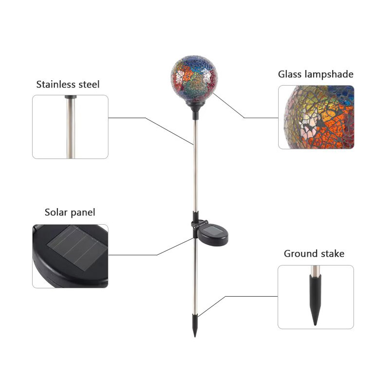 New Design Stainless Steel Decoration IP44 Waterproof Color Led Solar Powered Ground Stake Outdoor Solar Garden Light
