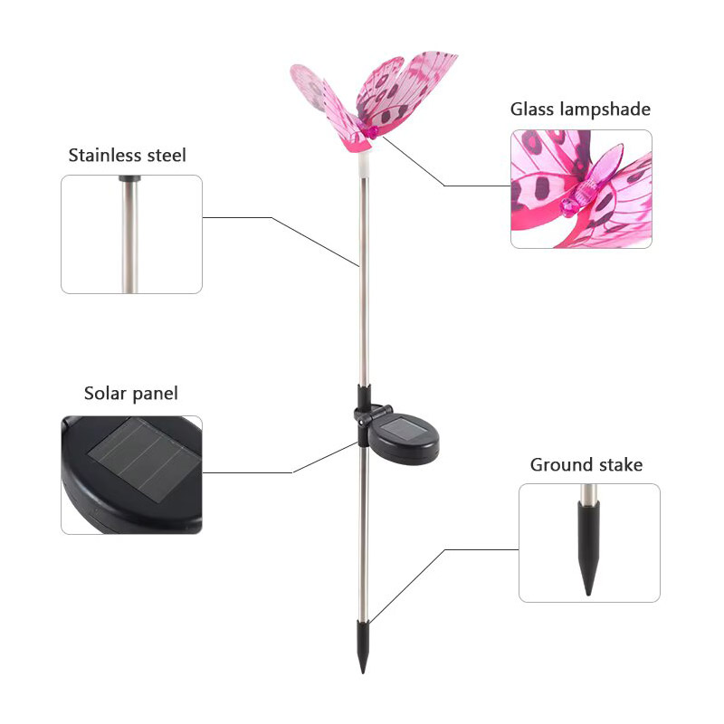 Colorful Butterfly Outside Ground Lighting Decorations Waterproof Solar Outdoor Garden Led Landscape Light